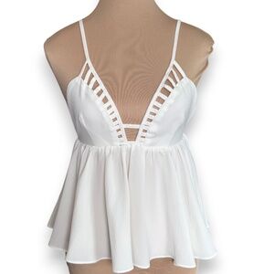 L’ATISTE BY AMY White Deep V Strappy Back Peplum Tank Top S